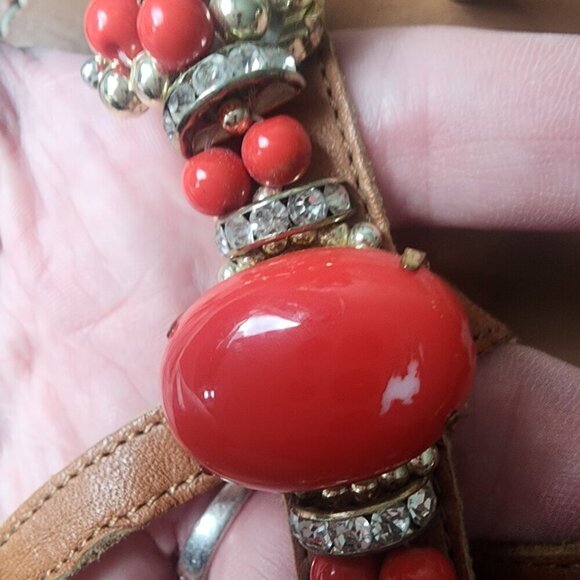 Ivanka Trump Genuine Leather Coral Sparkly Embellished Sandals 9M - Picture 11 of 15